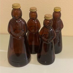 Vintage Mrs.Butter Worths Amber Brown Glass Syrup Bottles Set of 4